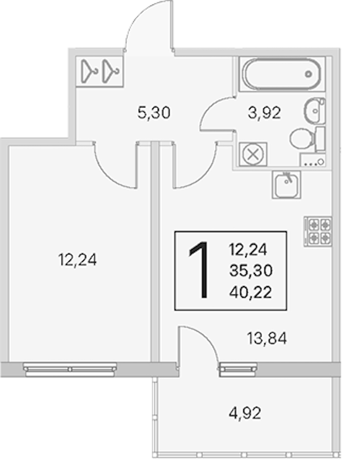 1-комнатная квартира 35.3 м², 1/4 эт., ЖК «Любоград в Стрельне»